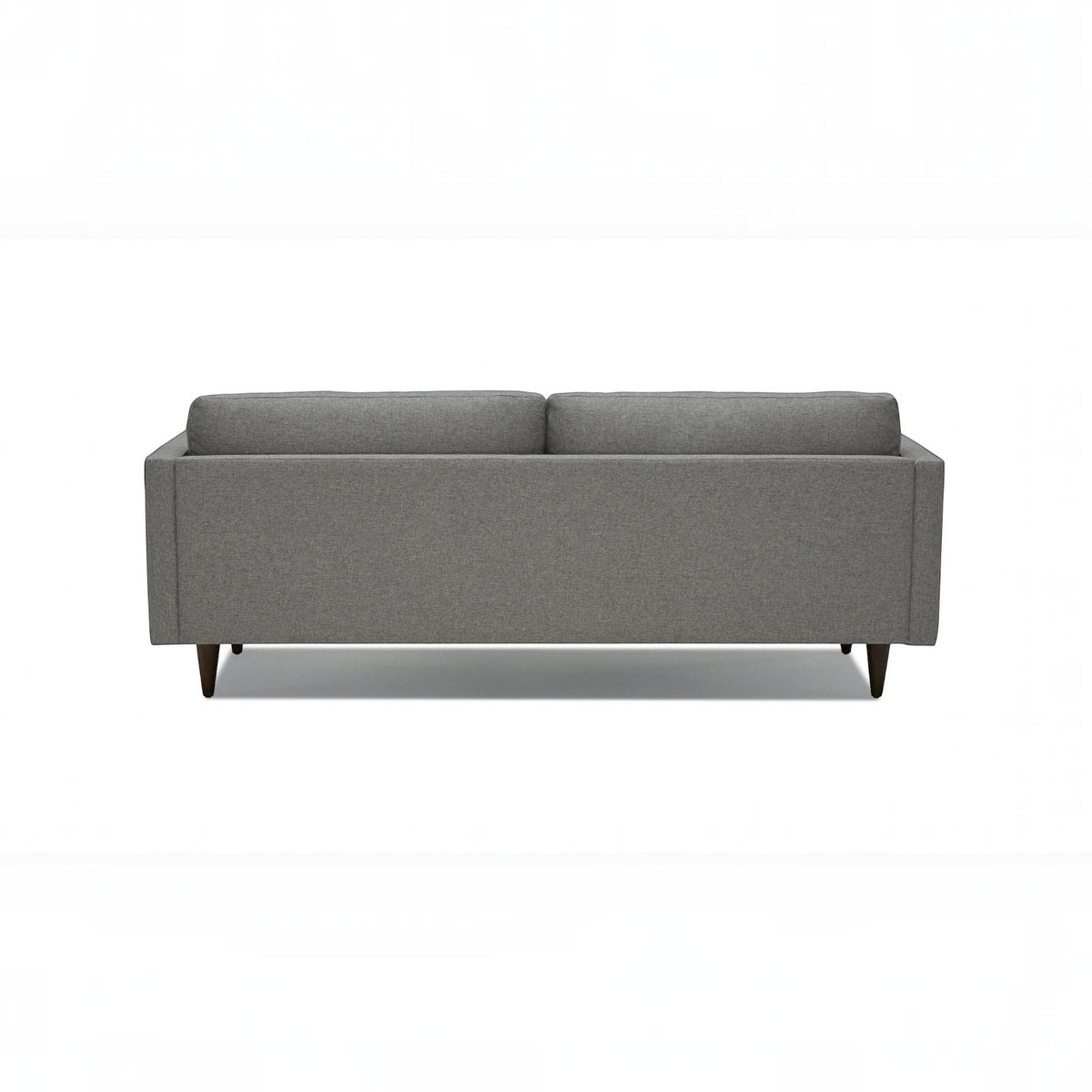 Homecrest Bicknor 2 seater sofa in gray suede velvet fabric with tapered wooden legs, back view