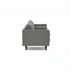 Homecrest Bicknor 2 seater sofa in gray suede velvet fabric with tapered wooden legs, side view.
