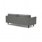 Homecrest Bicknor 2 seater sofa in gray suede velvet fabric with tapered legs, back view on a white background.