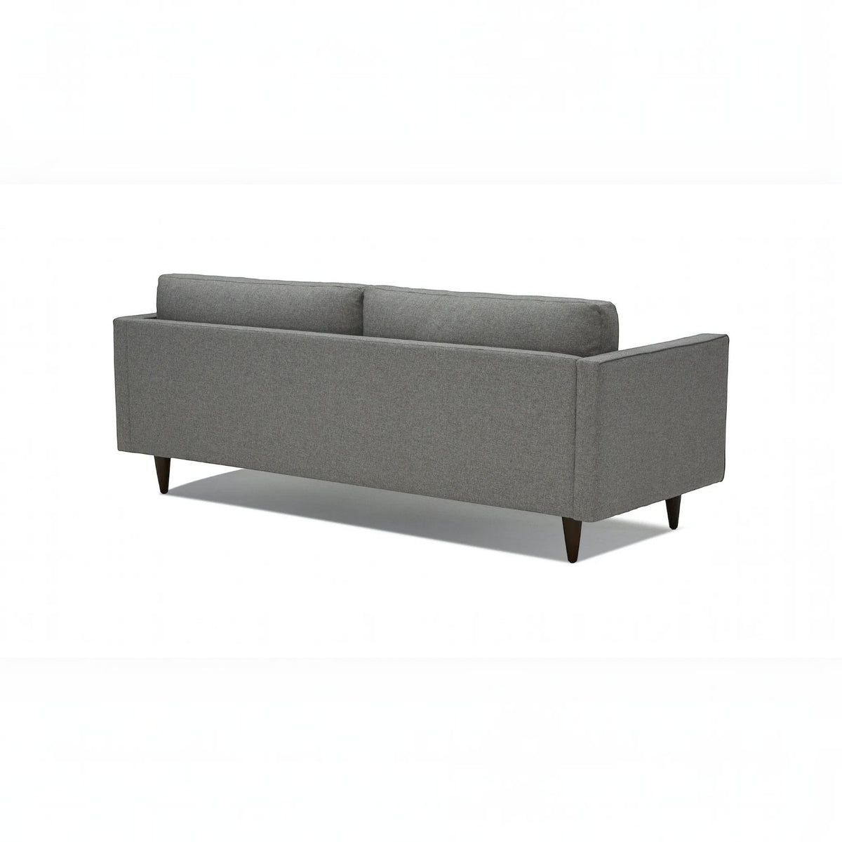 Homecrest Bicknor 2 seater sofa in gray suede velvet fabric with tapered legs, back view on a white background.