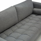 Homecrest Bicknor 2 seater sofa in gray suede velvet fabric with a tufted seat and clean-lined mid-century design