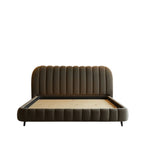 Homecrest luxurious brown velvet upholstered bed frame with a channel tufted headboard and footboard