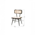 Homecrest mid-century modern charcoal teak wood and rattan wicker dining chair with dimensions shown