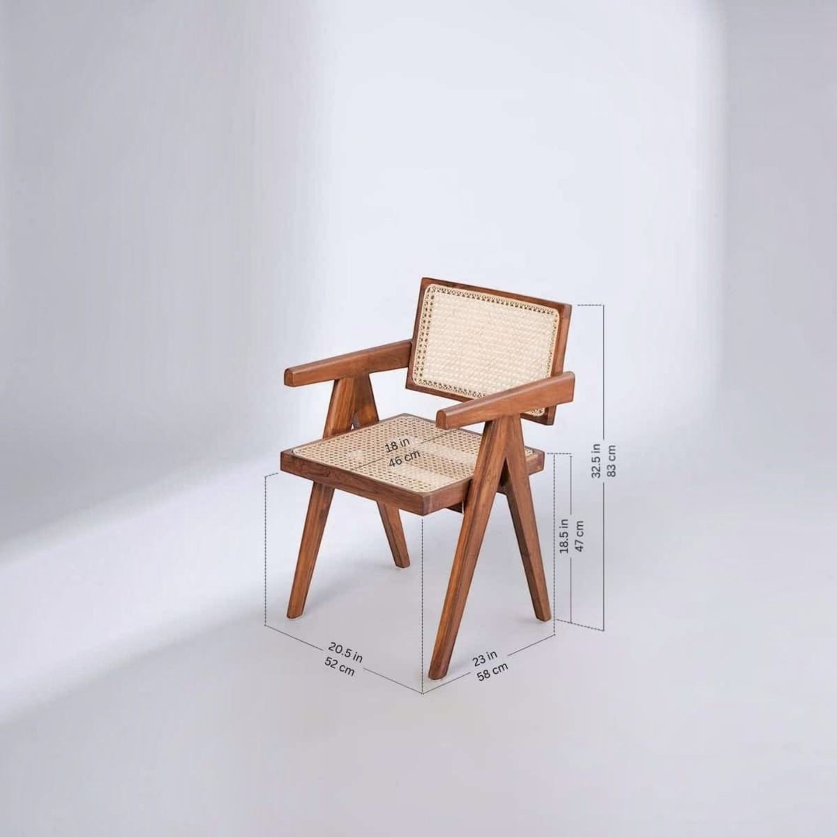Homecrest Cavendish accent chair in natural teak wood with a woven rattan seat and backrest, featuring A-frame legs.