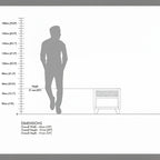 Homecrest Chalford bedside table dimension diagram showing 51cm height next to a human silhouette for scale