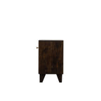 Homecrest Chalford bedside table in dark solid hardwood with a side view showing tapered legs and a small brass knob.