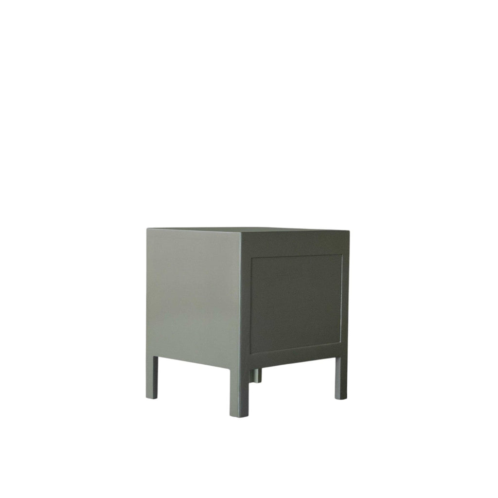 Homecrest Cranham bedside table in a solid grey finish, crafted from kiln-dried treated hardwood with a square frame.
