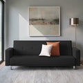 Homecrest Corbett black leatherette three-seater sofa cum bed with decorative cushions in a modern living room