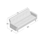 Homecrest Corbett leatherette three-seater sofa bed with dimensions shown in a technical line drawing