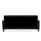 Homecrest Delaney three-seater sofa bed in black polyester fabric with solid wood legs, viewed from the back.