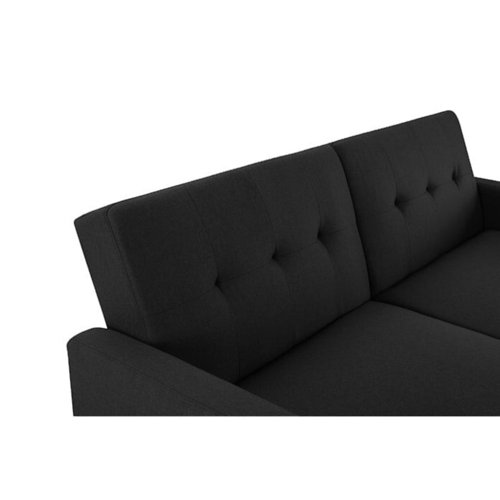 Homecrest Delaney three-seater sofa bed in black polyester fabric with tufted backrest and solid wood frame