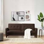 Homecrest Delaney brown three-seater sofa bed with tufted backrest and solid wood frame in a modern living room