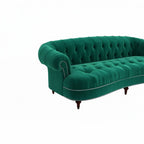 Homecrest Dunmore emerald green velvet Chesterfield sofa with tufted back and silver nailhead trim details