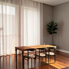 Homecrest Ellis rectangular 6-seater dining table made of seasoned teak wood with natural and teal accents