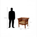 Homecrest Fairlight single seater sheesham wood sofa with beige cushion and slatted back, shown with scale reference.