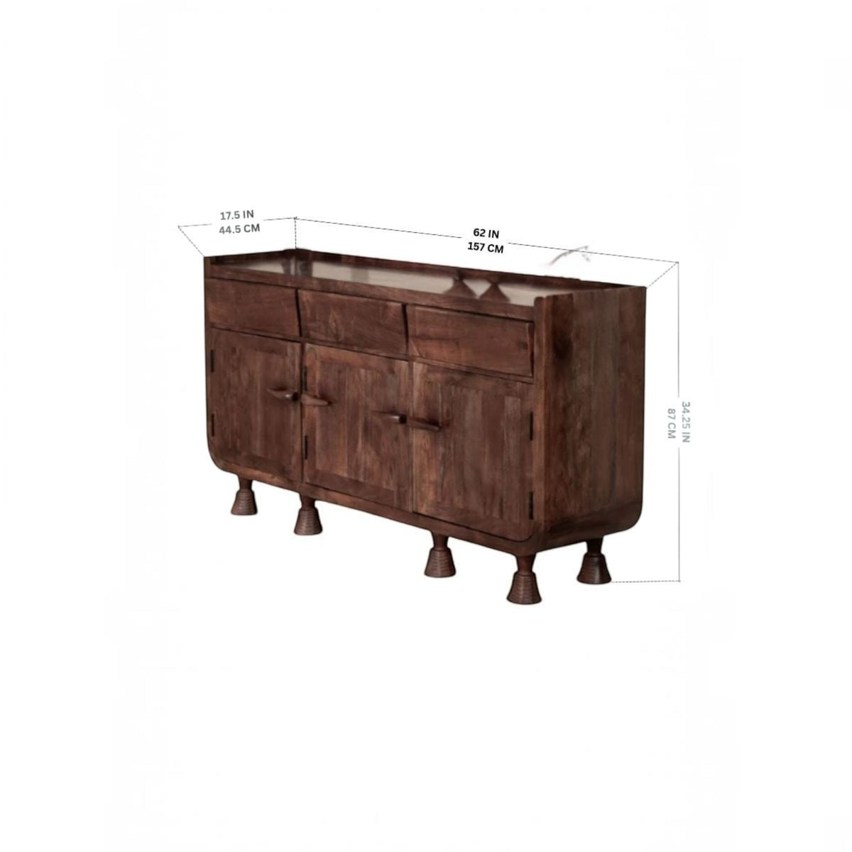 Homecrest Fairholm walnut acacia wood sideboard with contoured shutter doors and three top drawers