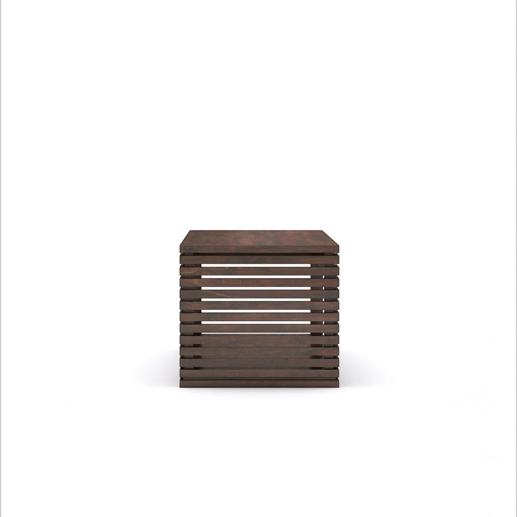 Homecrest Fenwick rectangular two-tier coffee table in dark walnut solid sheesham wood with slatted side design