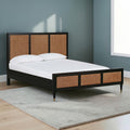 Homecrest Keston bed featuring a black solid mango wood frame with natural rattan cane weaving on headboard and foot