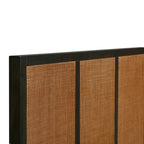 Homecrest Keston bed headboard in black solid mango wood with natural rattan cane weaving panels