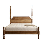 Homecrest Fordham poster bed in natural acacia wood with a statement headboard and intricately carved spiral posts.
