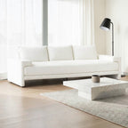 Homecrest Framlingham three-seater sofa in white cotton linen fabric with a modern minimalist design in a bright room.