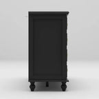 Homecrest Halstead twelve-drawer chest in black sheesham wood with a side profile view showing slim designer legs
