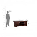 Homecrest Idris low-rise media unit in solid sheesham wood with a walnut finish and textured cabinet doors.