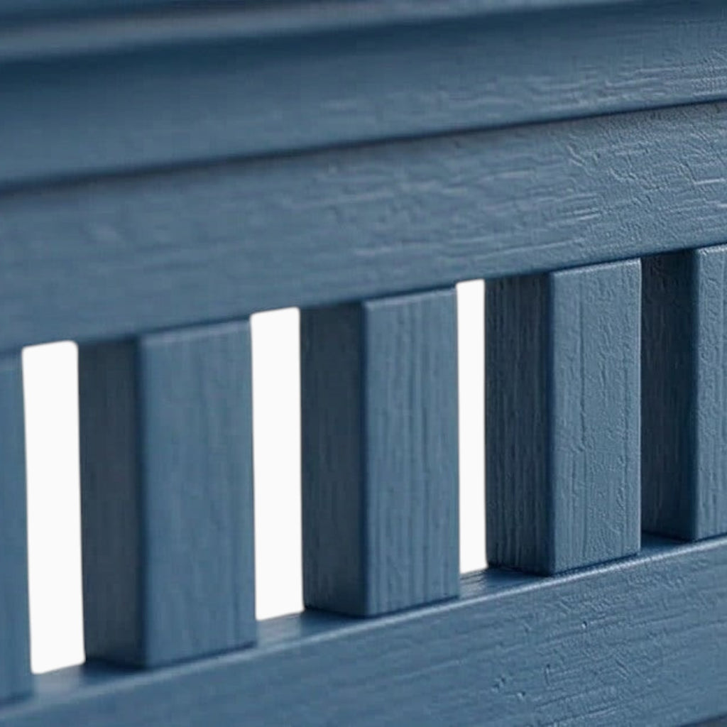 Homecrest Nyland solid mango wood bed headboard in a matte indigo blue finish with recessed panel detailing
