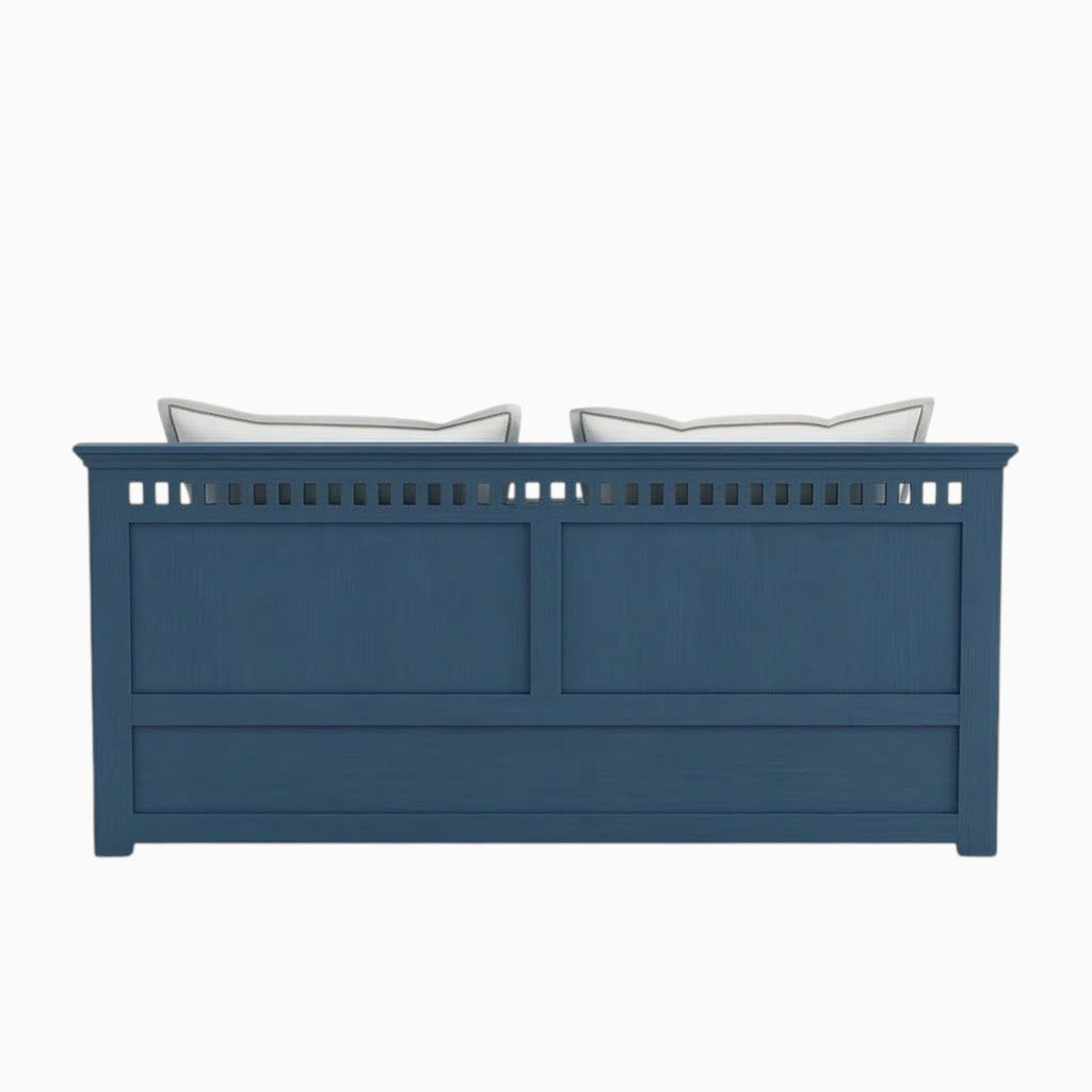 Homecrest Nyland indigo blue solid mango wood bed featuring a recessed panel headboard with a matte finish.