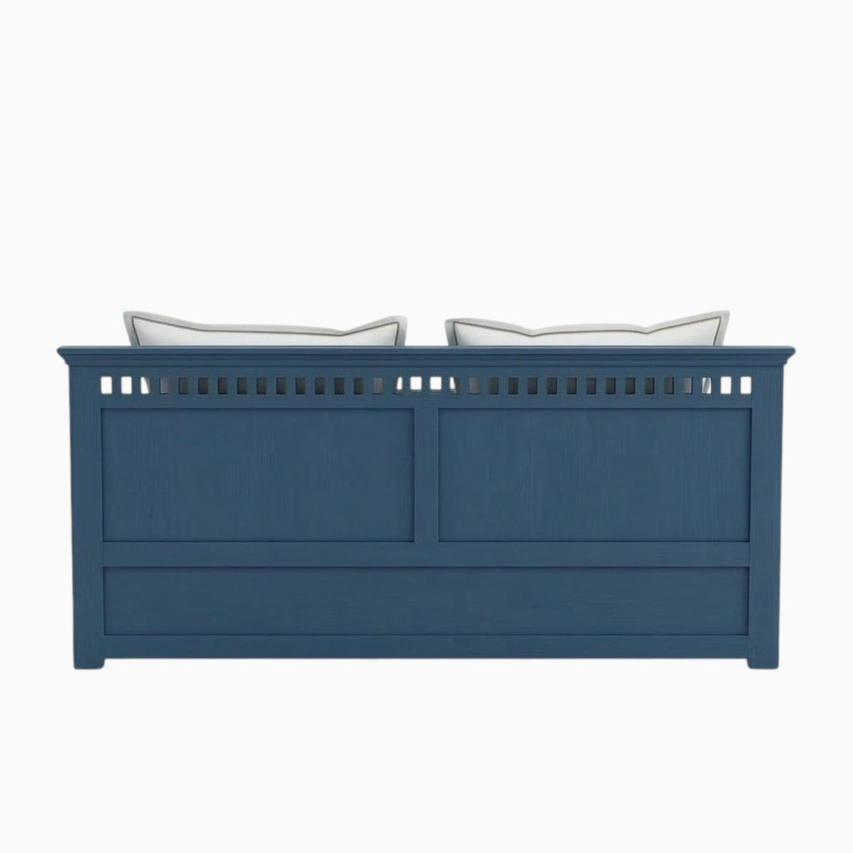 Homecrest Nyland indigo blue solid mango wood bed featuring a recessed panel headboard with a matte finish.