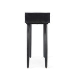 Homecrest Isla black console table with slim legs viewed from the side, showcasing its narrow profile.