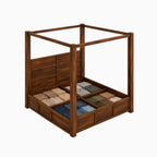 Homecrest Langton modern canopy bed in dark wood with a panelled headboard and integrated storage base
