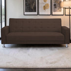 Homecrest Kesler compact brown polyester sofa cum bed with tufted back and chrome legs in a modern living room