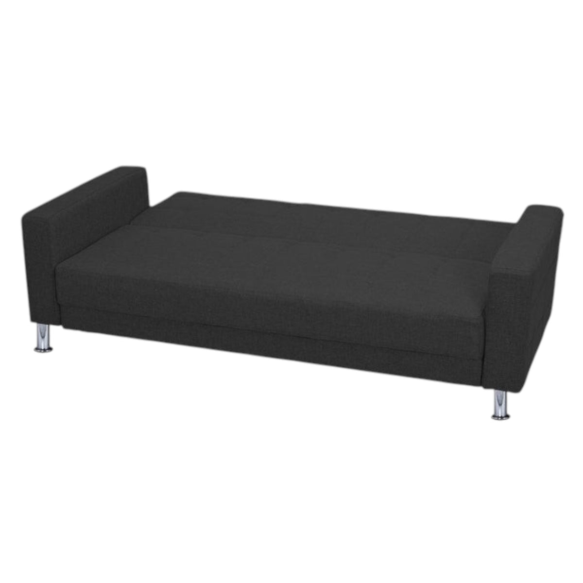Homecrest Kesler compact dark grey polyester sofa cum bed with a solid wood frame and modern chrome legs