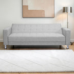 Homecrest Kesler light grey polyester three-seater sofa bed with solid wood frame and modern chrome legs