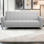 Homecrest Kesler light grey polyester three-seater sofa cum bed with tufted back and solid wood frame