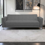 Homecrest Kesler compact three-seater sofa cum bed in light grey polyester fabric with a solid wood frame