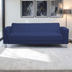 Homecrest Kesler navy blue three-seater sofa cum bed with polyester fabric upholstery and solid wood frame