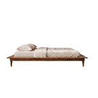 Homecrest Lyra low floor platform bed in solid Sheesham wood with tapered legs and no headboard