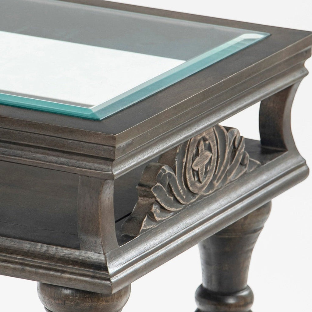 Homecrest Larkin console table in warm brown sheesham wood with a linear block design and matt finish