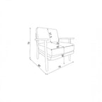 Homecrest Lars Scandi accent chair technical line drawing with dimensions showing seat height and overall depth