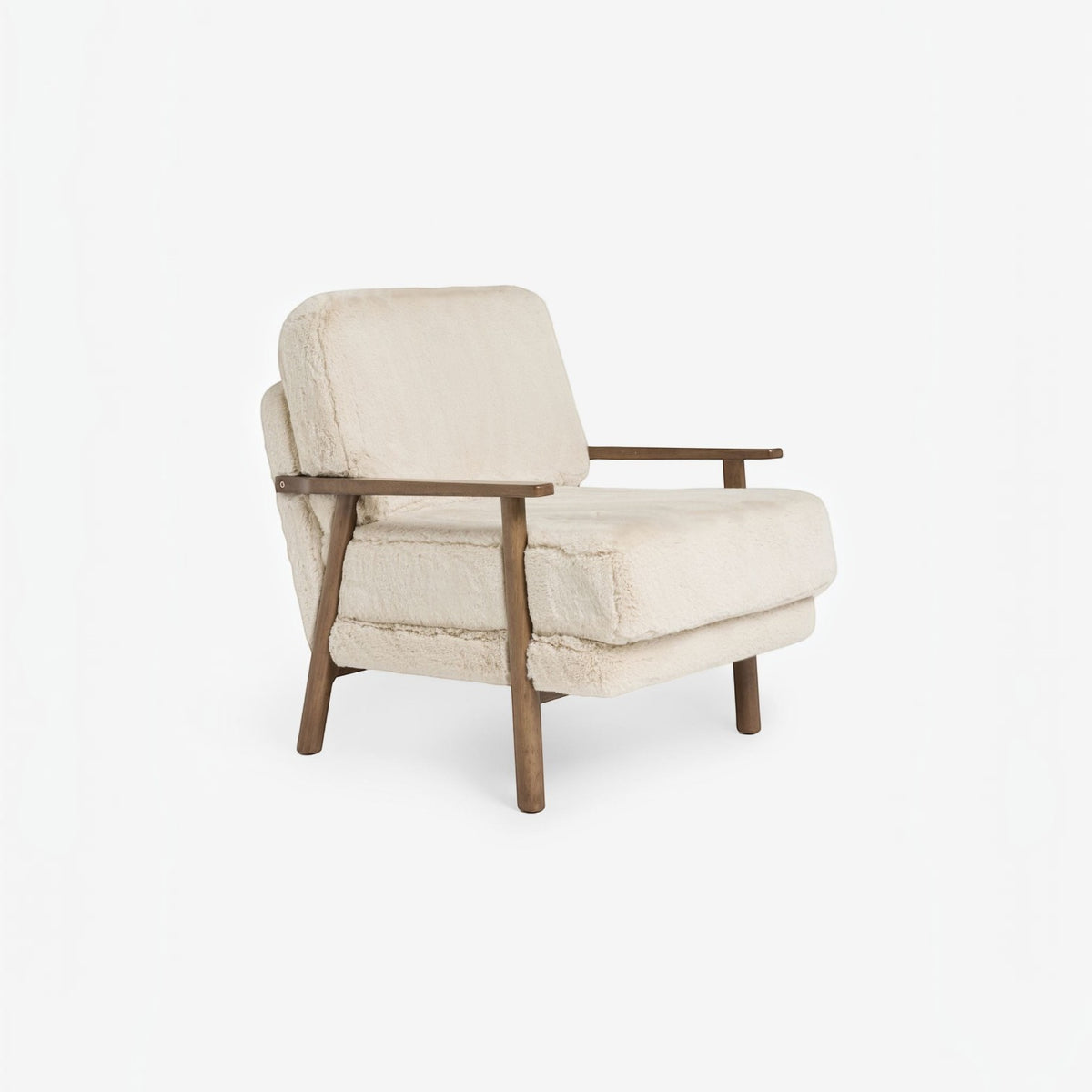 Homecrest Lars Scandi accent chair with a solid wood frame and cream-coloured Arctic faux fur upholstery.