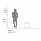 Homecrest Latimer bedside table dimension diagram showing 51cm height next to a human silhouette for scale