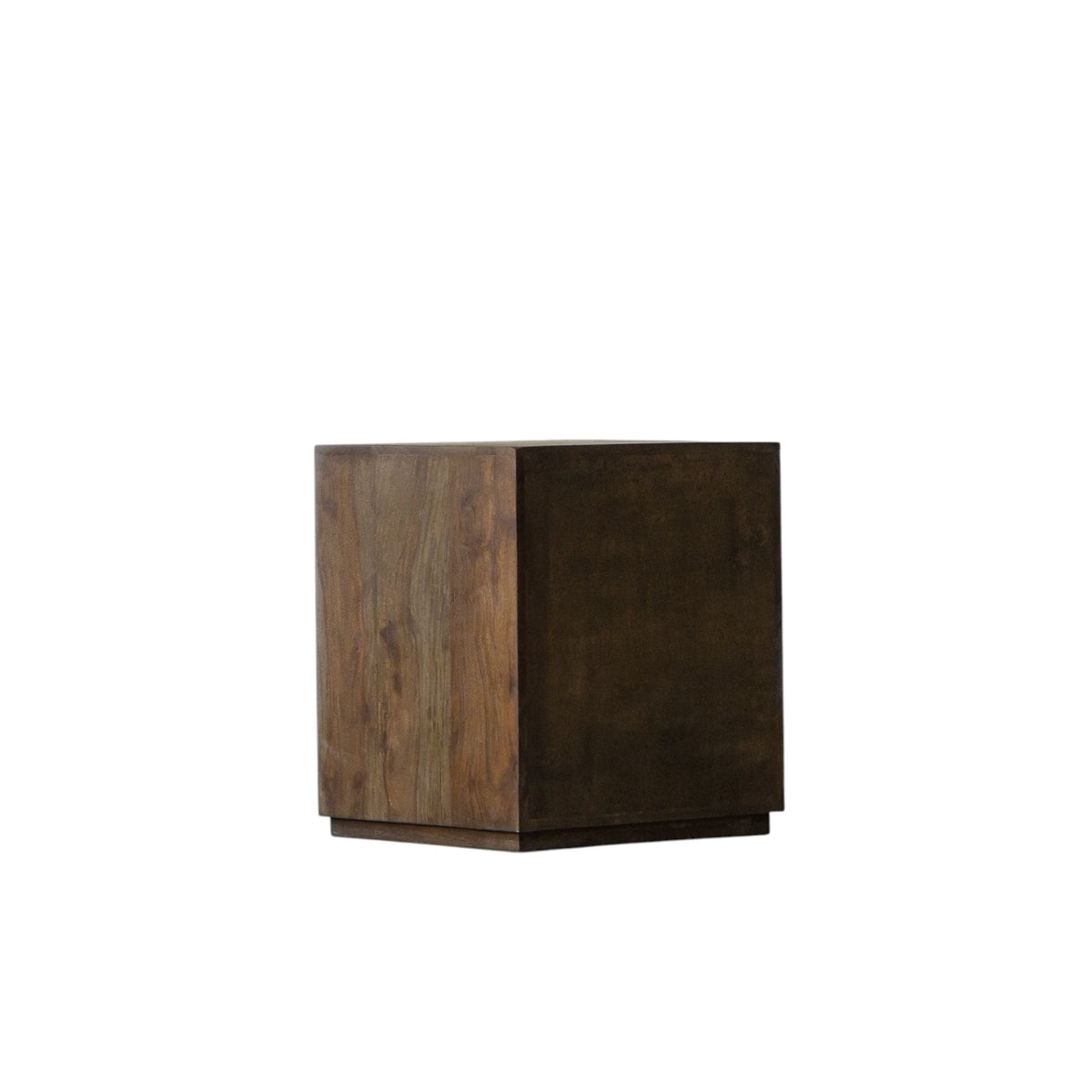 Homecrest Latimer bedside table in a dark antiqued stained solid wood finish with a minimalist cube design.