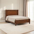 Homecrest Lenham solid Sheesham wood bed with a tall recessed panel headboard and decorative turned finial feet.