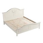 Homecrest luxury standard bed in light beige PU finish with a carved wreath detail on the Sheesham wood headboard.