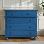 Homecrest Whitmore five-drawer chest in ultramarine blue solid mango wood with beaded moulding and bun-foot legs