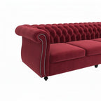 Homecrest Berkley 3-seater Chesterfield sofa in pomegranate red velvet with tufted back and silver nailhead trim
