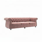 Homecrest Berkley 3 seater Chesterfield sofa in rose dust velvet with tufted backrest and silver nailhead trim