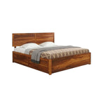 Homecrest Norbury solid wood platform bed with a horizontal slatted headboard and natural wood grain finish.